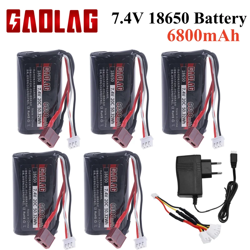 Upgrade 7.4V 18650 6800MAH Battery for Wltoys 10428/12428/12423 / Q46 RC Car Spare Parts with charger 7.4V T plug for Power car