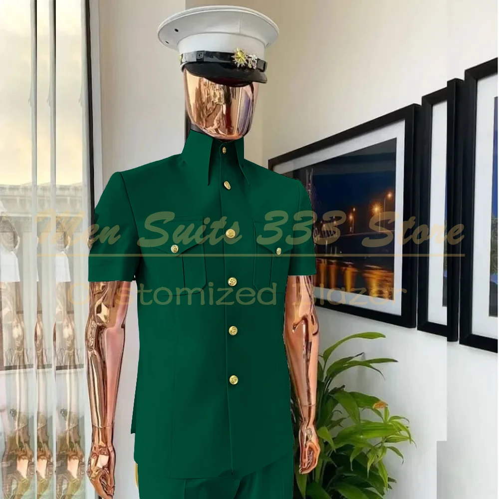 Safari Men's Suits Customized Short Sleeve Stand Lapel Slim Fit 2 Piece Jacket Pants High Quality Summer Male Clothing Costume view 6