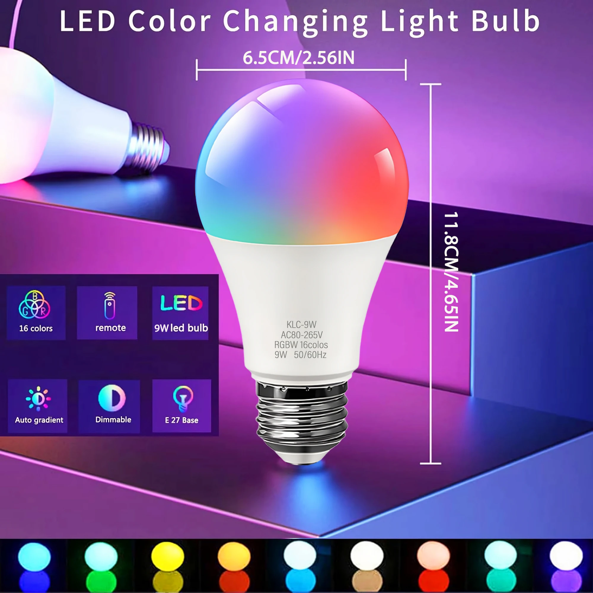 RGB Color Dimmable Light Bulbs,9W 110V 24 Key Remote Control RGBW Light Changing Bulbs for Home Party Bedroom Outdoor