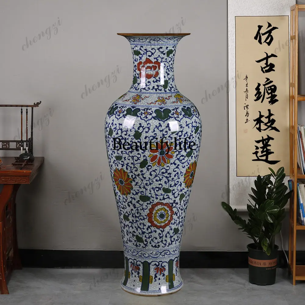 Floor-to-ceiling large vase hand-painted antique and old blue and white porcelain vase home decoration ornament