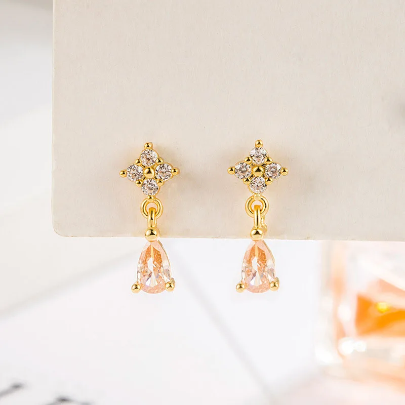 KOFSAC Exquisite Crystal Orange Water Droplet Stud For Women 925 Silver  Earring Cute Small Geometric Earrings Jewelry Lady Gift