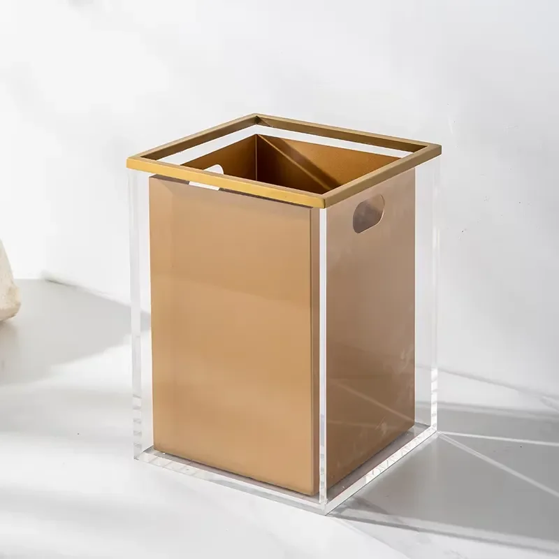 Luxury 304 Stainless Steel Gold Trash Can Double Layer Metal Waste Bin for High End Hotel Custom Wholesale Decorative Dustbin