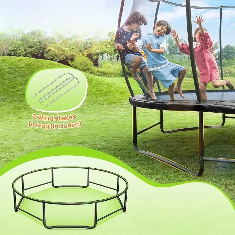 Recreational trampoline with fence for children and adults with wind poles and ladder