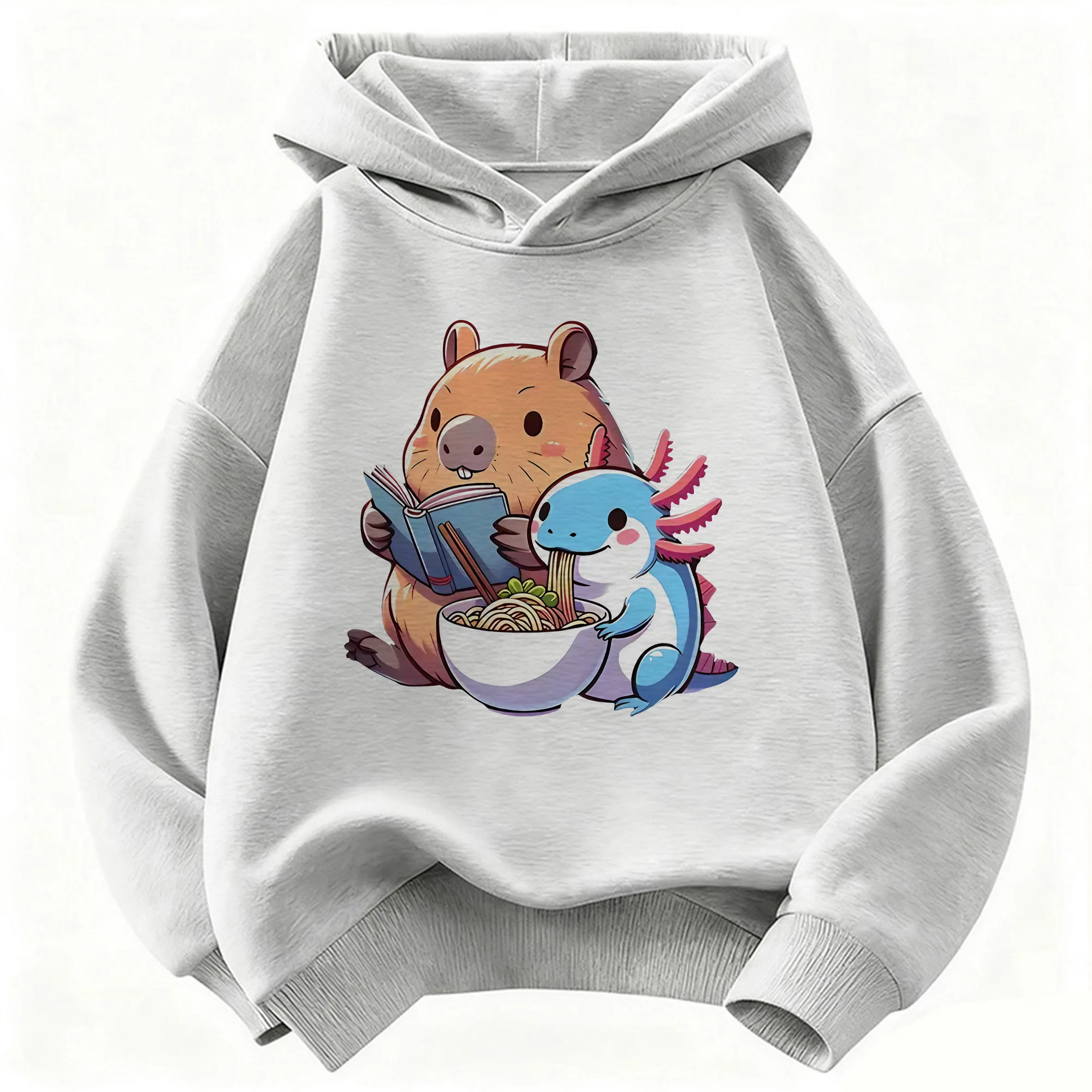 Capybara Eat Ramen Kinder-Kapuzenpullover, süßer Harajuku-Kapuzenpullover für Jungen und Mädchen, Frühlings-Freizeit-Hoodies