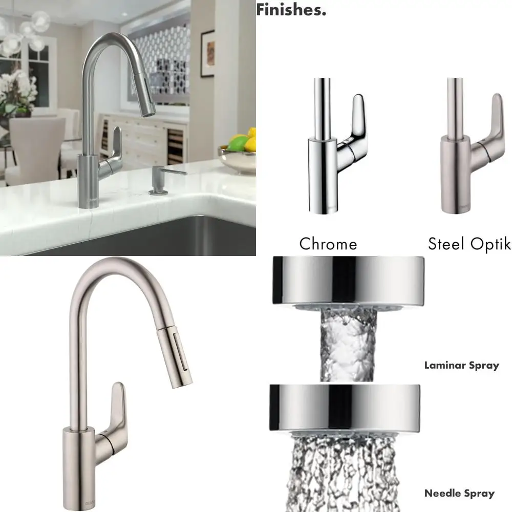 

Высокий кухонный смеситель с выдвижным изливом и оптическим покрытием из нержавеющей стали, 1,75 галлонов в минуту