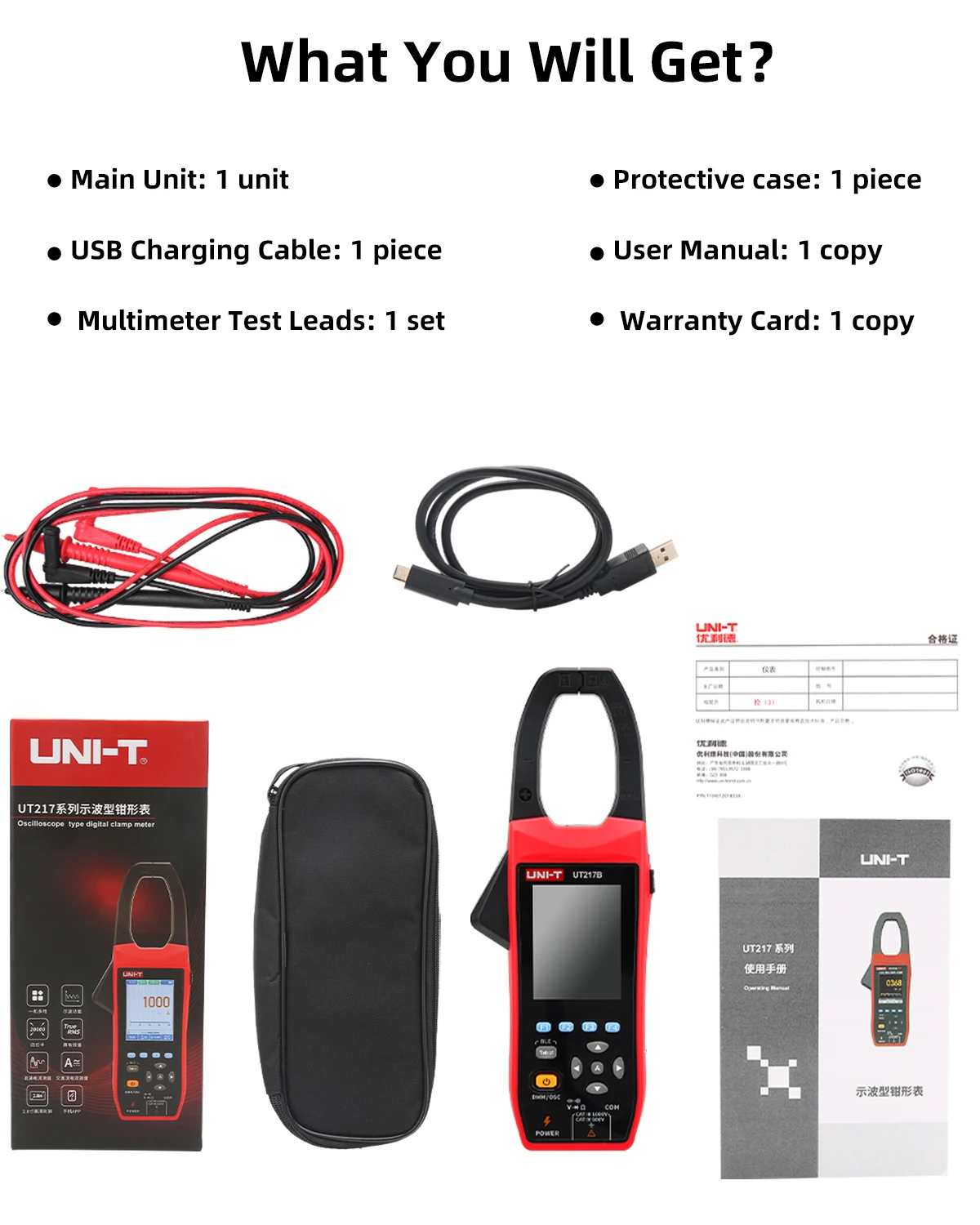 UNI-T UT217A UT217B Digital Oscilloscope Clamp Meter 20000 Counts AC DC 1000V 1000A True RMS Multimeter Bluetooth Rechargeable