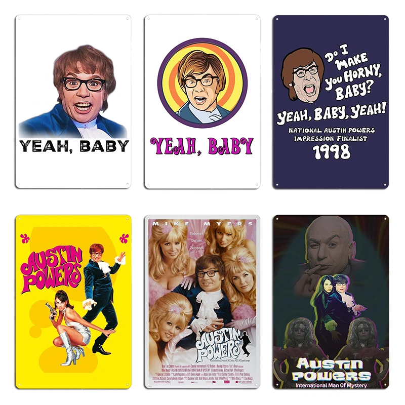 Austin Powers Yeah Baby International Man of Mystery Alternative Movie Poster Metal Plaques Funny Wall Cave Tin Sign Poster