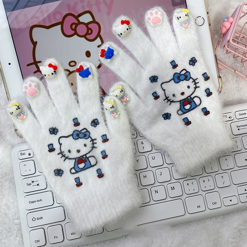 Temperature Sensitive Color Changing Kitty Cat Plush Gloves Winter Cold-Proof Cycling Warm Gloves Gifts