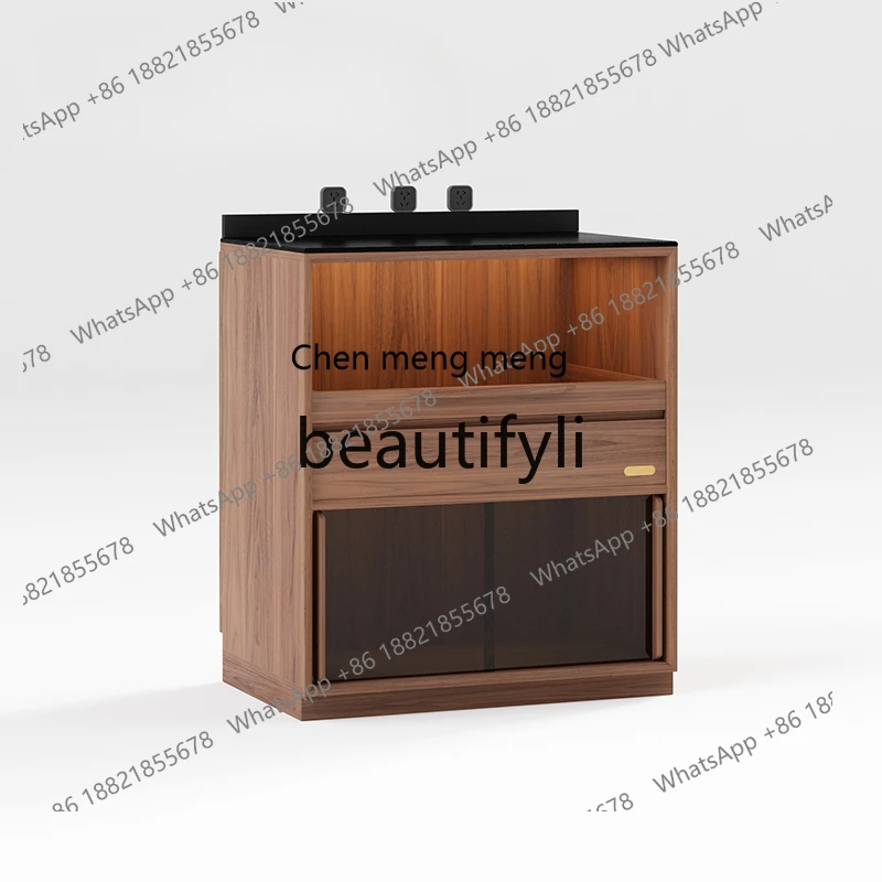 

Solid wood, storage cabinet black walnut, storage side cabinet restaurant H