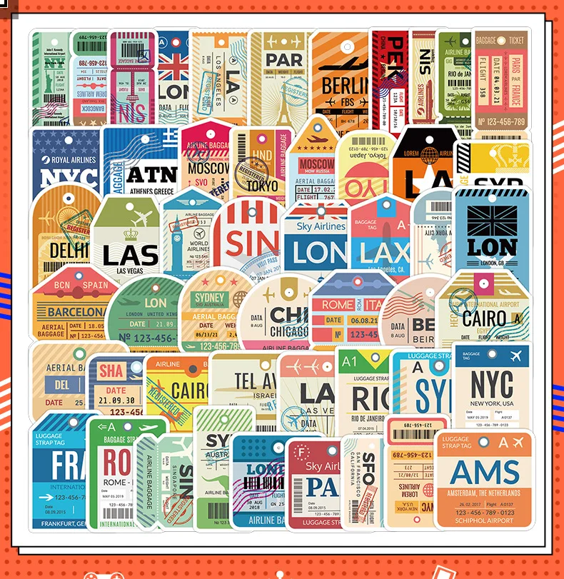 

50PCS Vintage Travel Luggage Tag Stickers Cartoon Style Graffiti DIY Decorative Notebook Phone Case Waterproof Stickers Kids Toy
