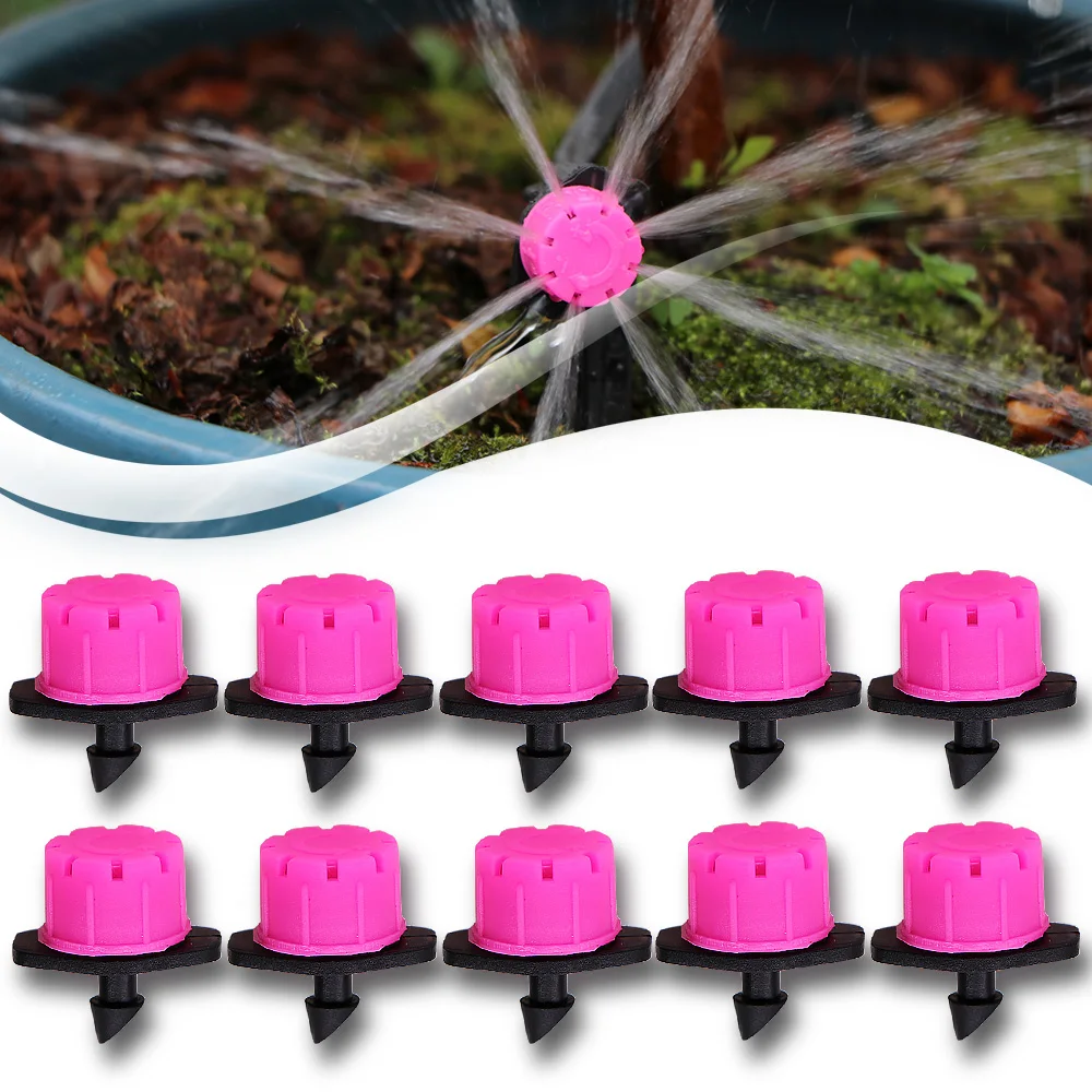 20-50PCS Garden Adjustable 8 Hole Pink Nozzles Drip Irrigation Watering Sprinkler 1/4'' Anti-Clogging Dripper Emitter Flower Bed