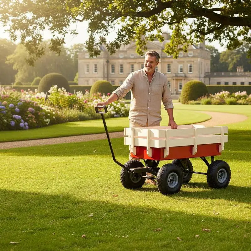 Chariot de jardin. Fabriqué en métal, il est robuste, durable, facile à nettoyer et a une capacité de charge de 115 kg, vous permettant de déplacer facilement vos effets personnels.