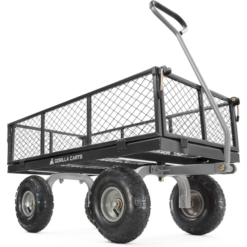 Pound Capacity Steel Utility Cart, Flatbed Dolly Gardening Cart Outdoor Yard Wagon with Tow Handle and Removable Sides,