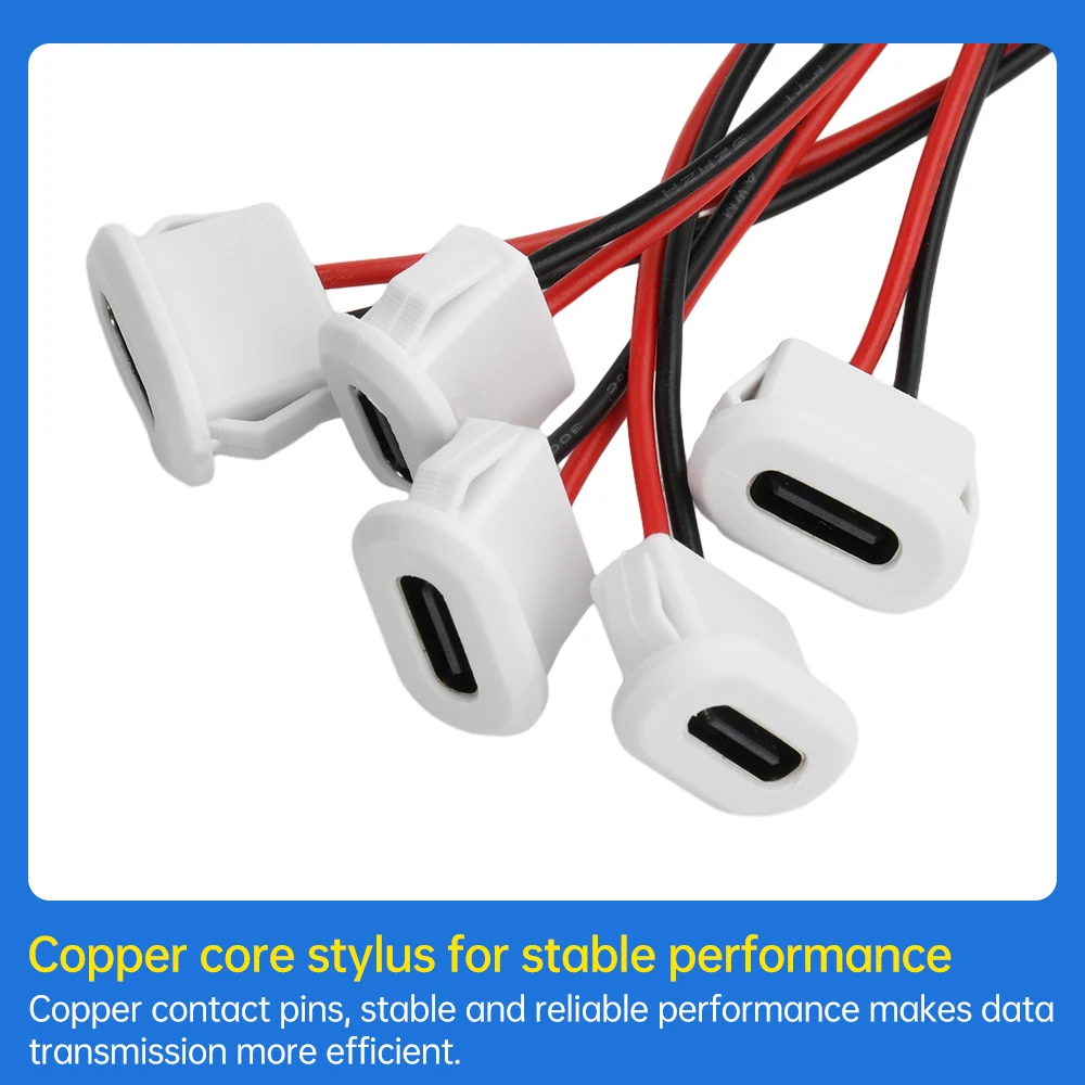 5PCS Type C Female Chassis Connector Waterproof 2P Injection Molded Direct Compression Female Chassis Connector For Lamps Cars