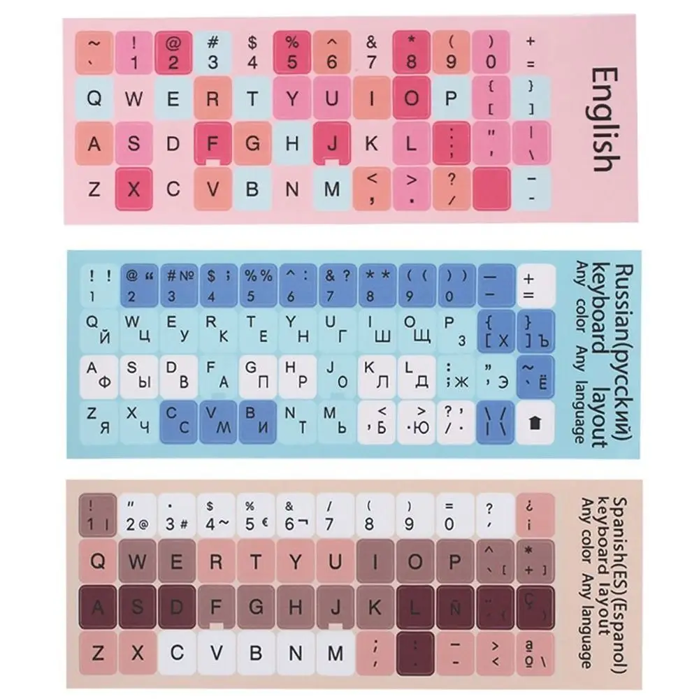 Replacement Russian Letter Keyboard Sticker Spanish English Keyboard Label Anti Fingerprint Non-slip Laptop Keypad Film Computer