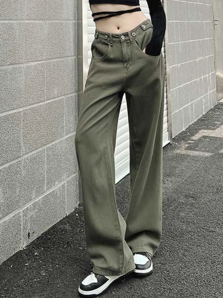 Jeans Dames Lente Volledige lengte Hoge taille Losse knop All-match Ulzzang Streetwear Fashion Chic Office Dames Ins Casual Solid