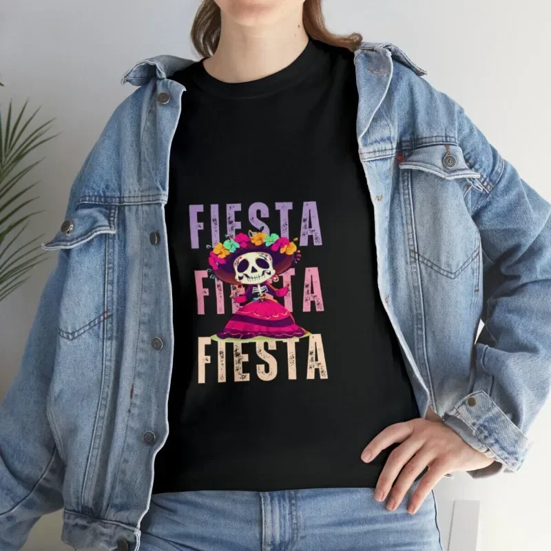 

2023, футболка Dia De Los Death Fiesta, Хэллоуин, черные уличные футболки в стиле хип-хоп для мужчин и женщин