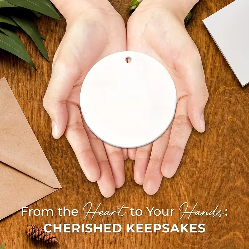 زخرفة معلقة من السيراميك - زخرفة دائرية مقاس 3 بوصات، زينة للعطلات مطبوعة من جانب واحد، مناسبة لعيد الميلاد ورأس السنة الجديدة