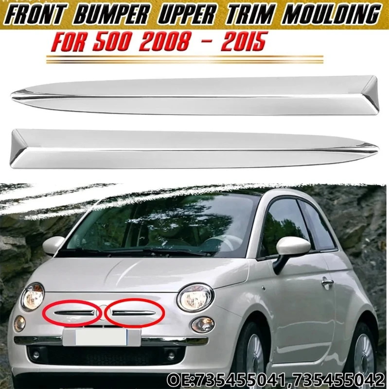 1 Pair Car Front Bumper Upper Grill Trim Left Right Molding Trim 735455041 735455042 Replacement Accessories for 500 2007-2015