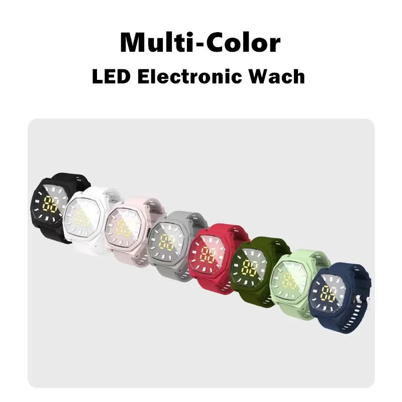 Relógio digital multicolorido para crianças, relógio eletrônico esportivo simples com led, luminoso, para meninos e meninas