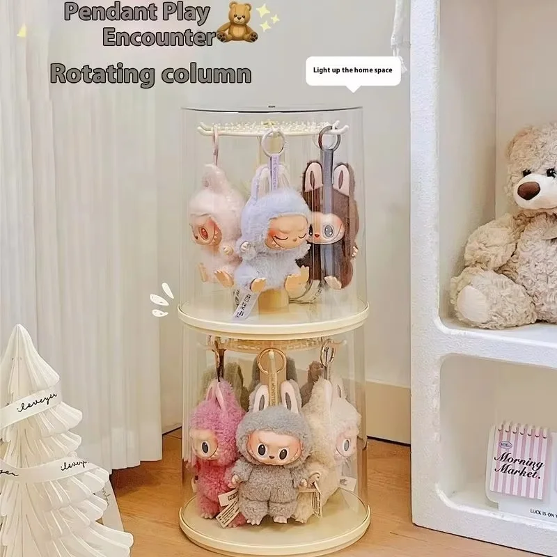 

Dolls Showcase Box For Labubu Transparent Rotating Acrylic Display Case Storage Showcase Kawaii Blind Box Ornament Accessories