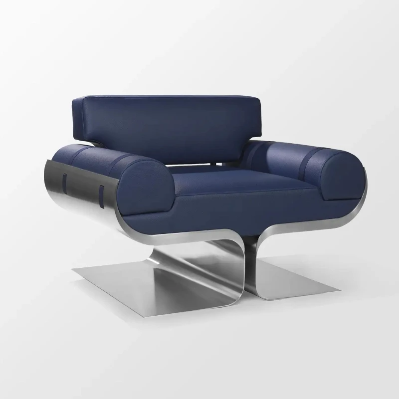 

Leisure chair light luxury villa high-end chair Italian living room bedroom stainless steel single sofa chair