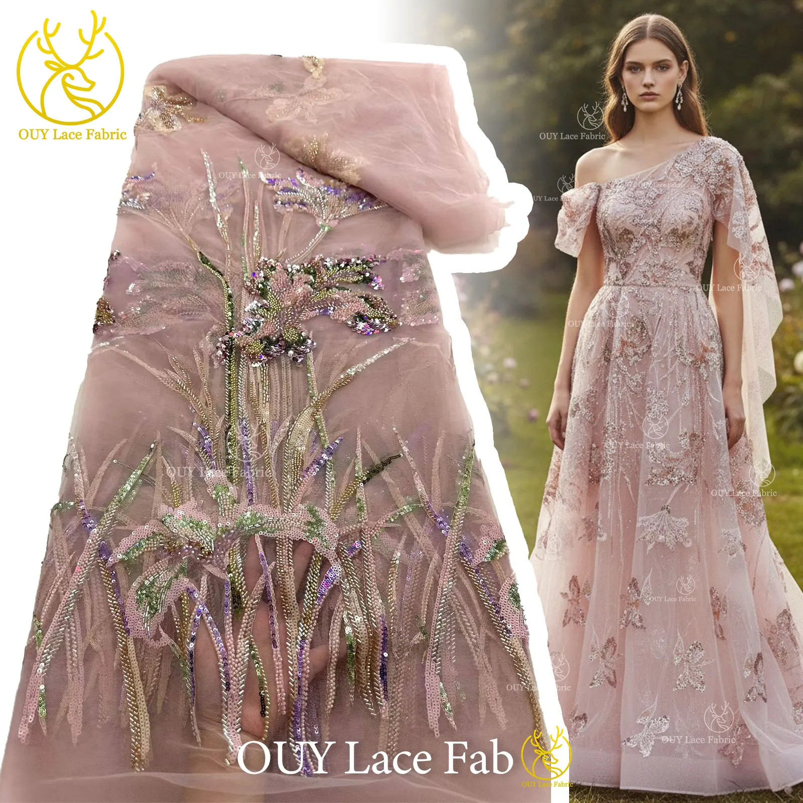 

Модная африканская ткань с бисером и пайетками, кружево, 2026, высококачественный французский тюль, для нигерийских женских вечерних платьев, материалы для шитья, 5 ярдов