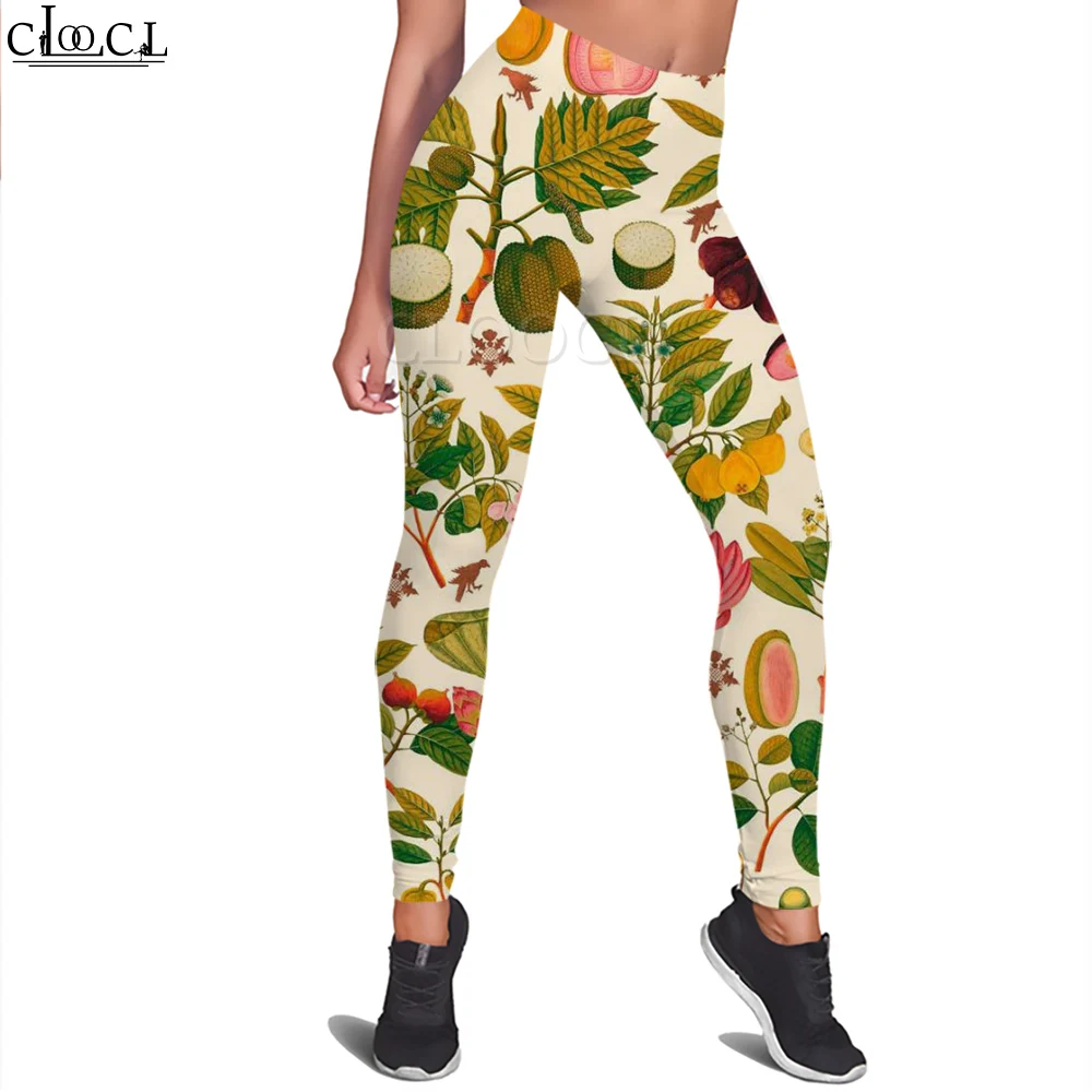 CLOOCL Leggings da donna retrò Foresta Grafica di frutta selvatica Pantaloni stampati in 3D Allenamento in palestra Pantaloni leggings elasticizzati morbidi e sottili da donna