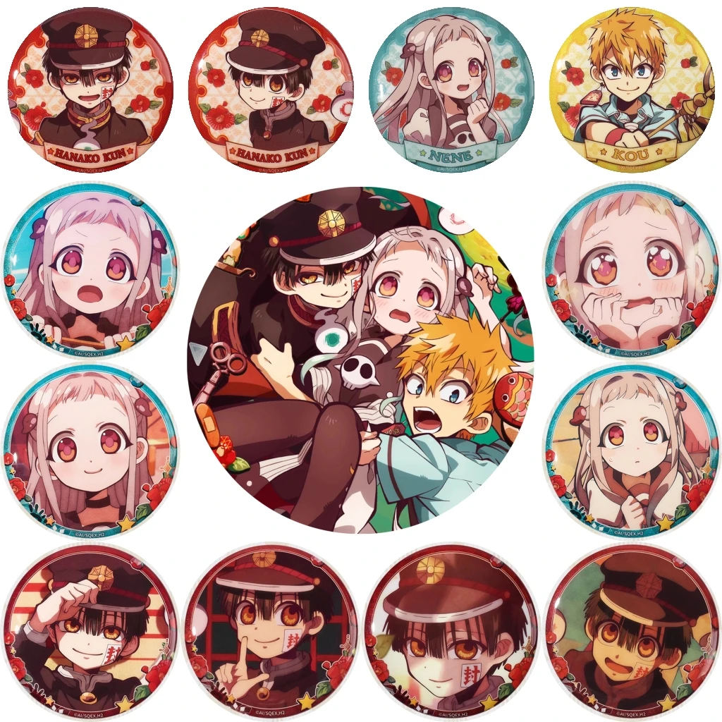 58mm Anime Toilet-bound Hanako-kun Minamoto Kou Yashiro Nene Cosplay COSTUME Badge Pin SPTE Tinplate Brooch﻿ Halloween Prop Gilf