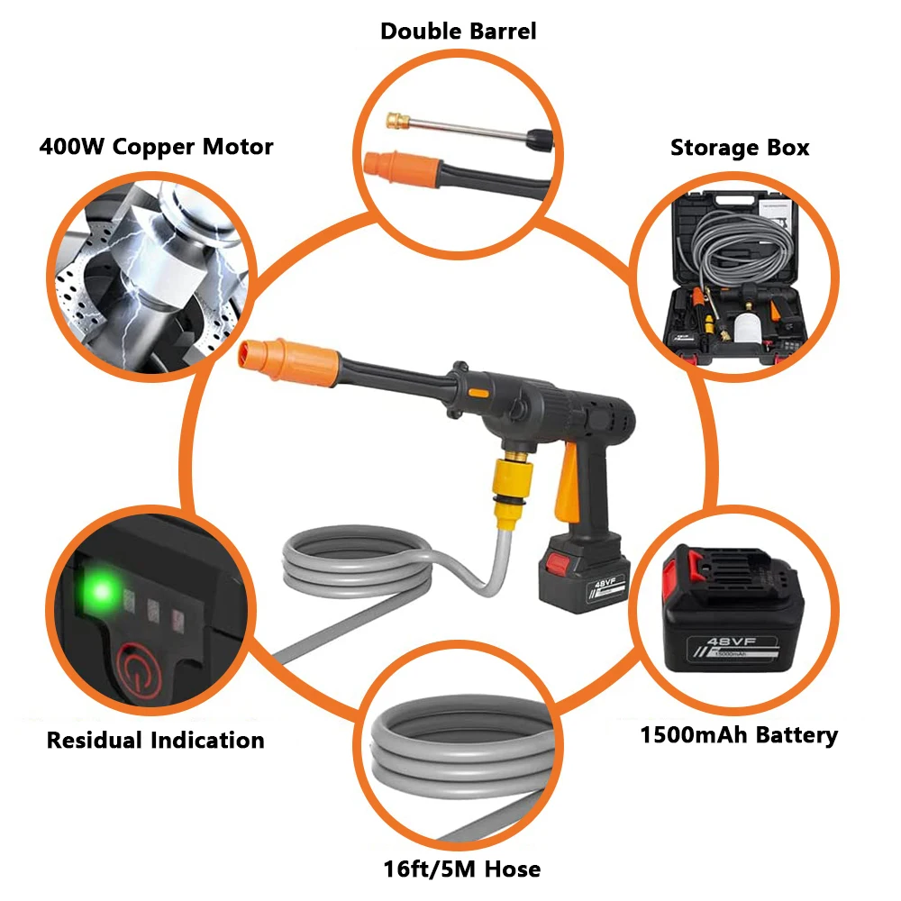 Electric Washer Gun Wireless High Pressure Cleaner Car Wash Water Gun Portable Foam 24V Battery Washing Tools Water Pressure