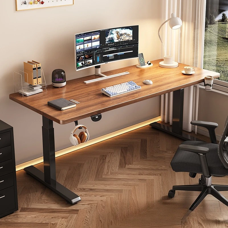 Electric lifting table, solid wood workbench, smart computer desk desktop home, office book, adjustable