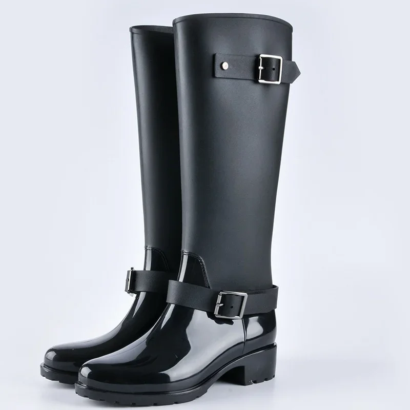 Comemore New PVC Ladies Waterproof Long Rain Boots Women Breathable Fashion Knee High Rainboots Rubber Water Shoes Female Black