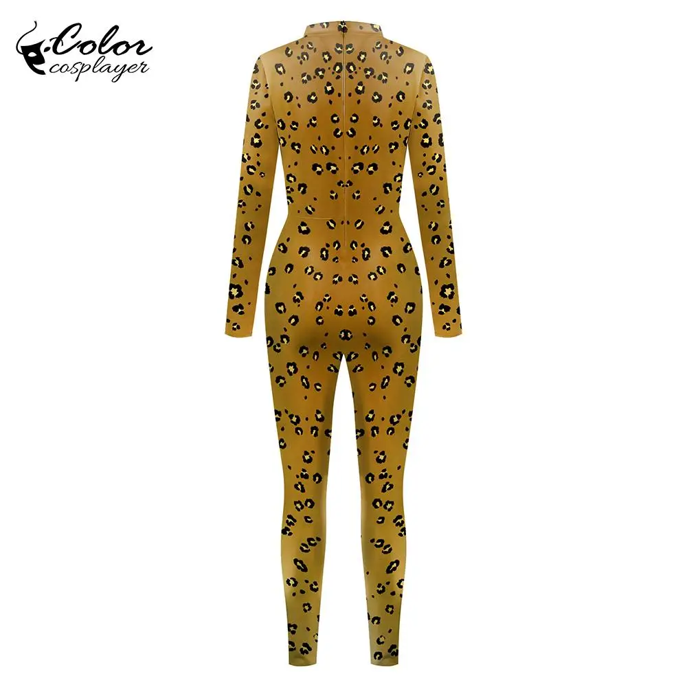 Leopardo impresso Catsuit para Cosplayer, capa completa com cauda, roupa de fitness, bodysuit animal, traje sexy, terno zentai, cor