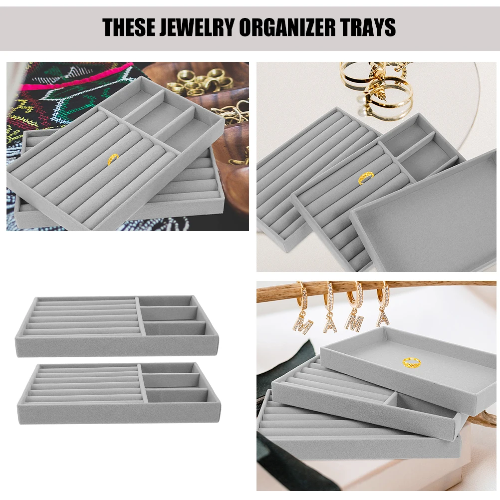 

Набор из 3 органайзеров для украшений: подставка для колец, серег, браслетов, флисовая подкладка, штабелируемый, для хранения и порядка на рабочем столе