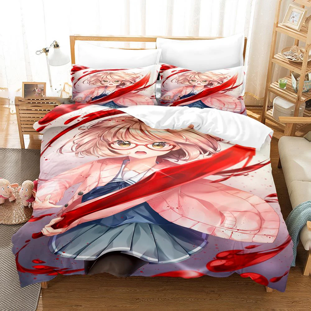 Anime Beyond the Boundary Mirai Kuriyama 2_3pcs Bedding Set Boys Girls Twin Queen Size Duvet Cover Bed Kids Adult Home Textiles