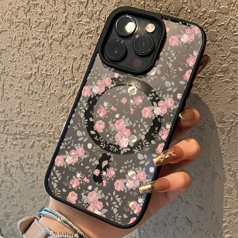 Pink Tiny Rose Clear Magnetic Phone Case For iPhone 17 16 15 14 13 12 11 Pro XS Max X XR Plus Air Mini 16E 17E Shockproof Cover