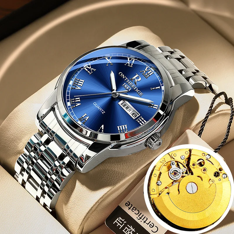 

Men’s Business Quartz Watch, Skeleton Dial with Dual Calendar, Waterproof Non-Mechanical Luminous Wristwatch