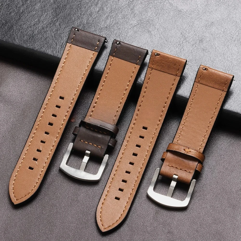 جلد طبيعي الساعات الإفراج السريع حزام (استيك) ساعة 20 مللي متر 22 مللي متر Smartwatch حزام ريترو براون الأسود الساعات اكسسوارات 2026