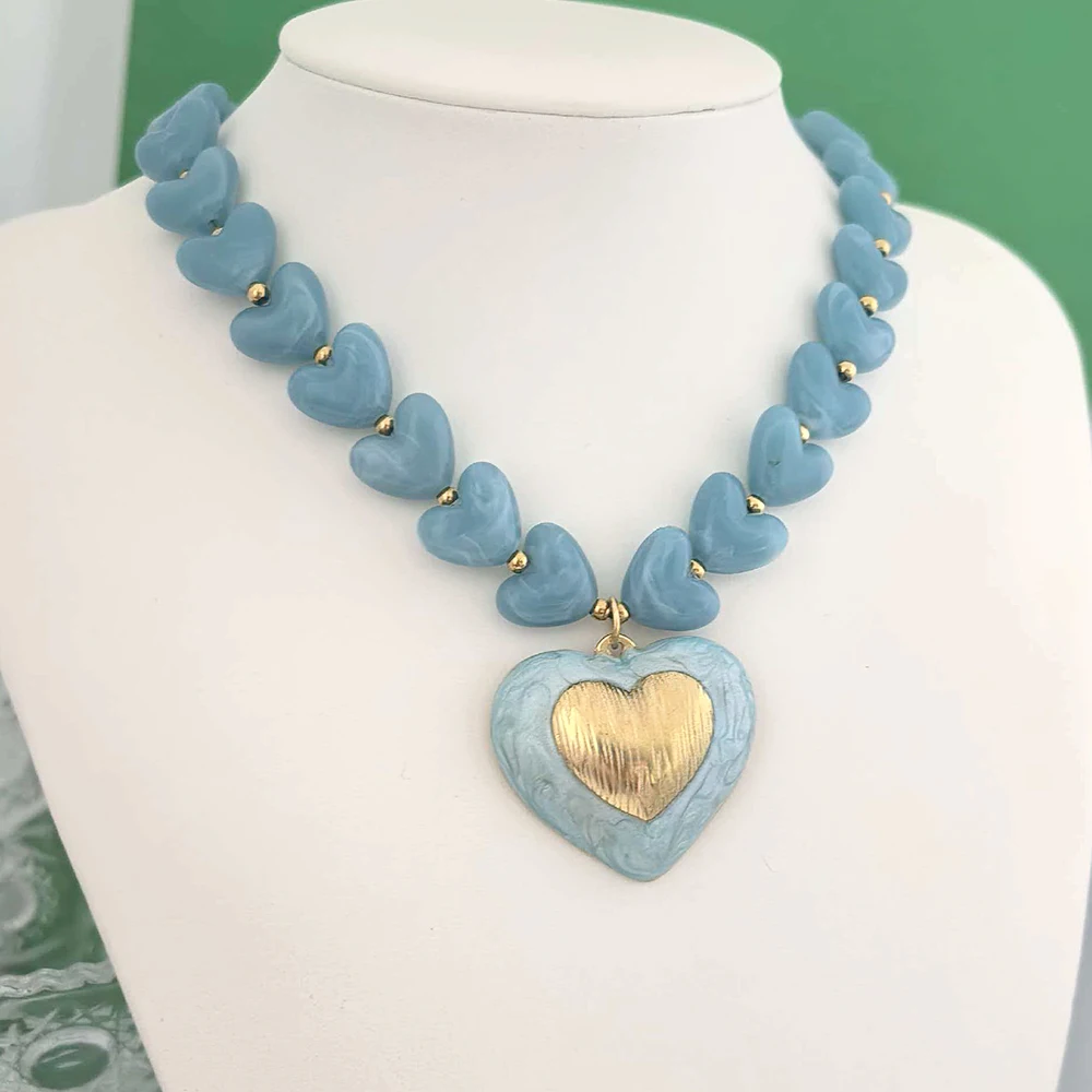 Love Resin Heart Necklace Women Choker for Diy Pendant Gold Color Beads Stainless Steel  PVD White Red  Coffee Beige Waterproof