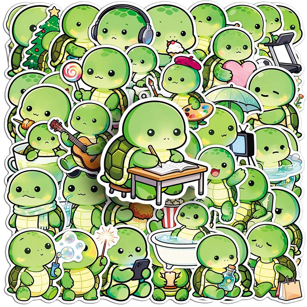 สติกเกอร์ลายเต่าน้อยสีเขียวน่ารัก 10/30/50 ชิ้น สติกเกอร์การ์ตูนตลกๆ สำหรับตกแต่งสมุดภาพ แล็ปท็อป สติกเกอร์คาวาอี้สำหรับเป็นของขวัญ