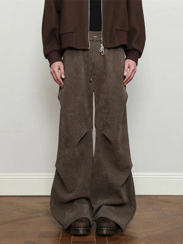 

TANGZ Studio American Folded CleanFit Corduroy Pants Men's Fce Lined Thiened Loose Micro Flare Long Trousers