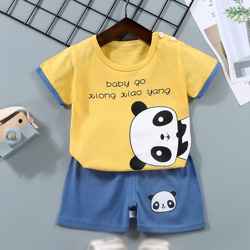 Summer Cotton Newborn Baby's Sets for Boys Round Neck Short Sleeve Boy T-shirt Newborn Baby Cloting Cartoon Panda Baby Clothing