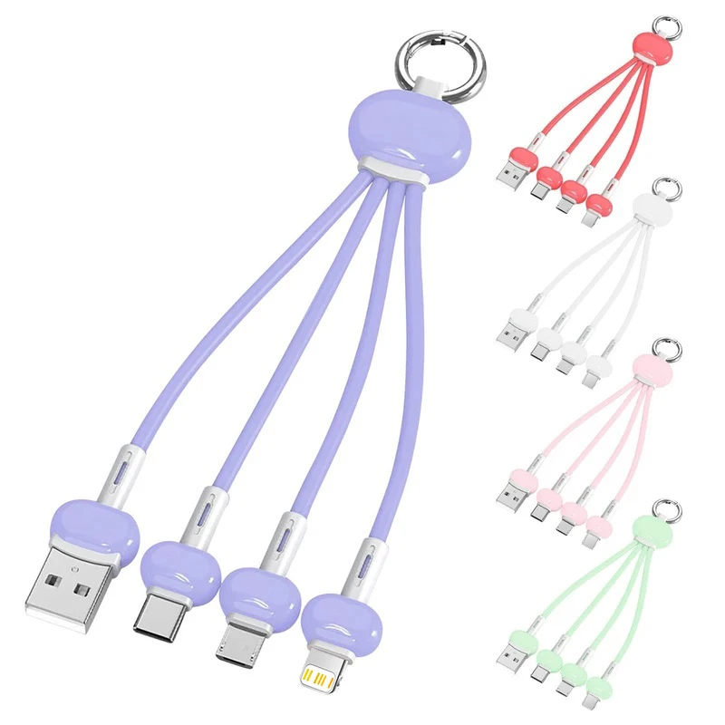 

【Fast Ship】2A Multi 3 in 1 Short Fast Charger Cable keychain Compatible for Micro USB/iPhone/Type C Phone Quick Charging Cord