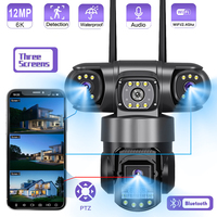 12MP 6K PTZ WiFi IP Camera Outdoor Three Lens&Screens Wireless CCTV Video Monitor Security Protection Support Color Night Vision