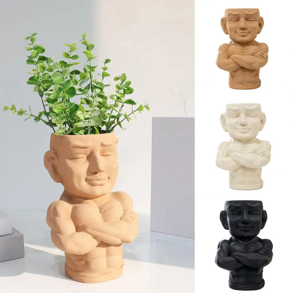 16*23cm Resin Flower Planter Muscle Man Modeling Sculpture Vase Desktop Ornament Nordic Style Flowerpot Cactus Pot Home Decor