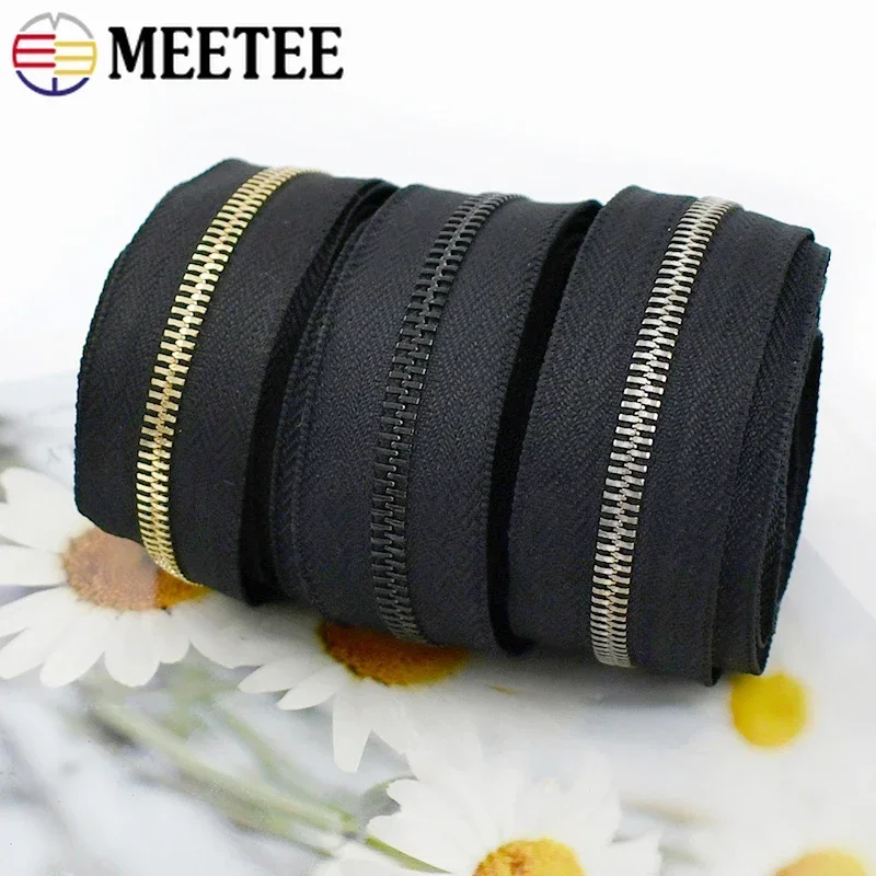 2/4Meter Meetee 5# Metal Zippers Tape for Sewing Bags Long Chain Zipper No Slider Garment Luggage Zip Repair Kit DIY Accessories