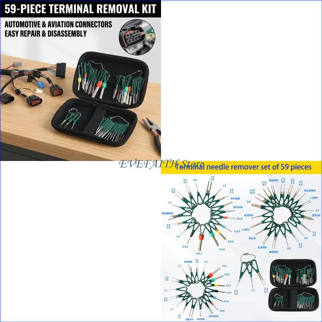 

124B 59Pcs/Pack Automotive Terminal Pin Removal Tool Set For Automotive Wire Harness Repair Depinning Tool Pin Extractor