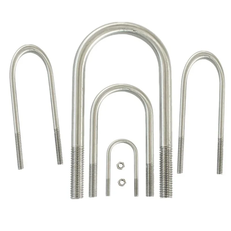 M6 M8 304 Stainless Steel U-Shaped Screw Horseback Hoop U-Shaped Bolt U-shaped Screw Pipe Clamp Length 30-198mm