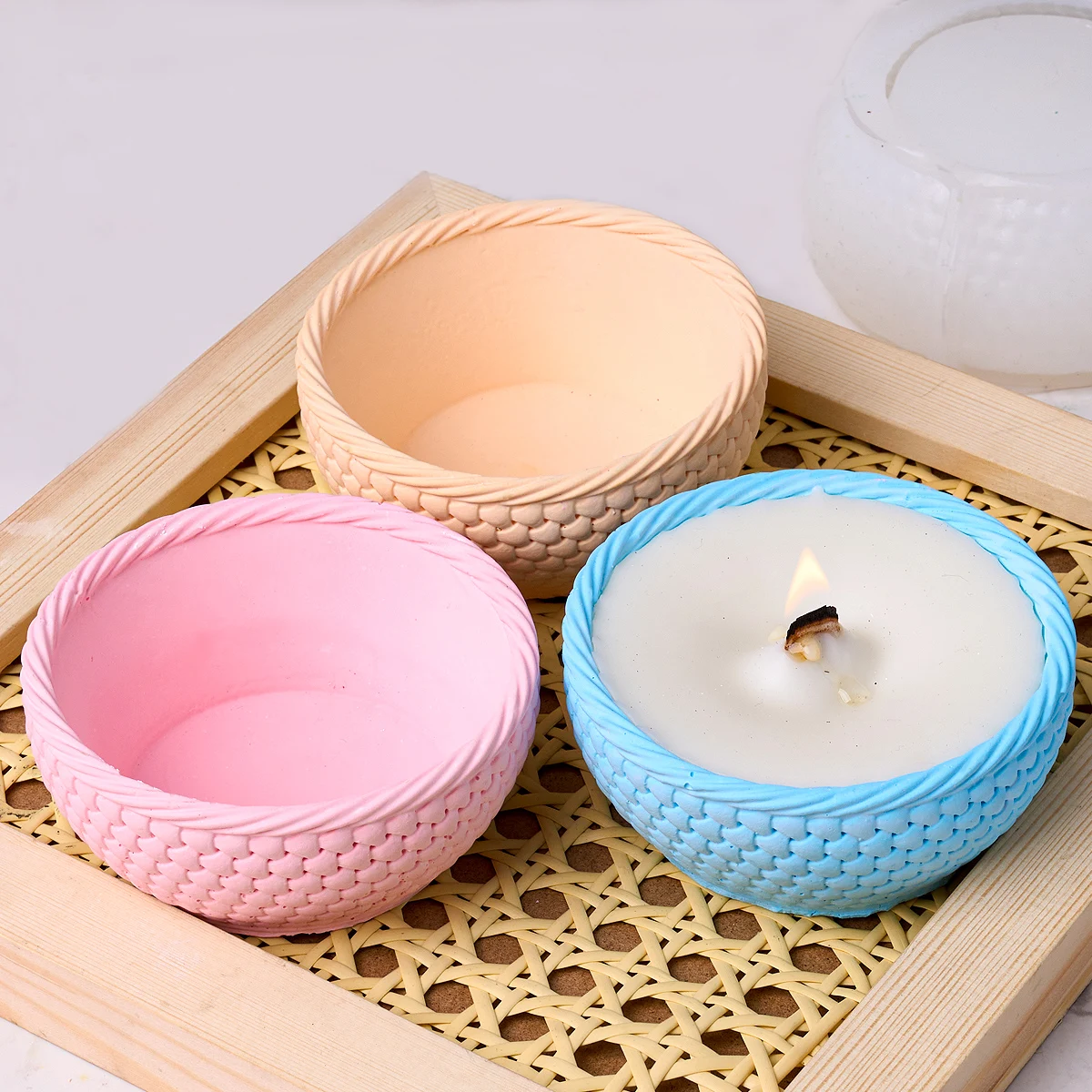 Creativity Woven Basket Candle Holder Mold Concrete Succulent Potted Silicone Molds DIY Resin Storage Bowl Home Deco Craft Mould