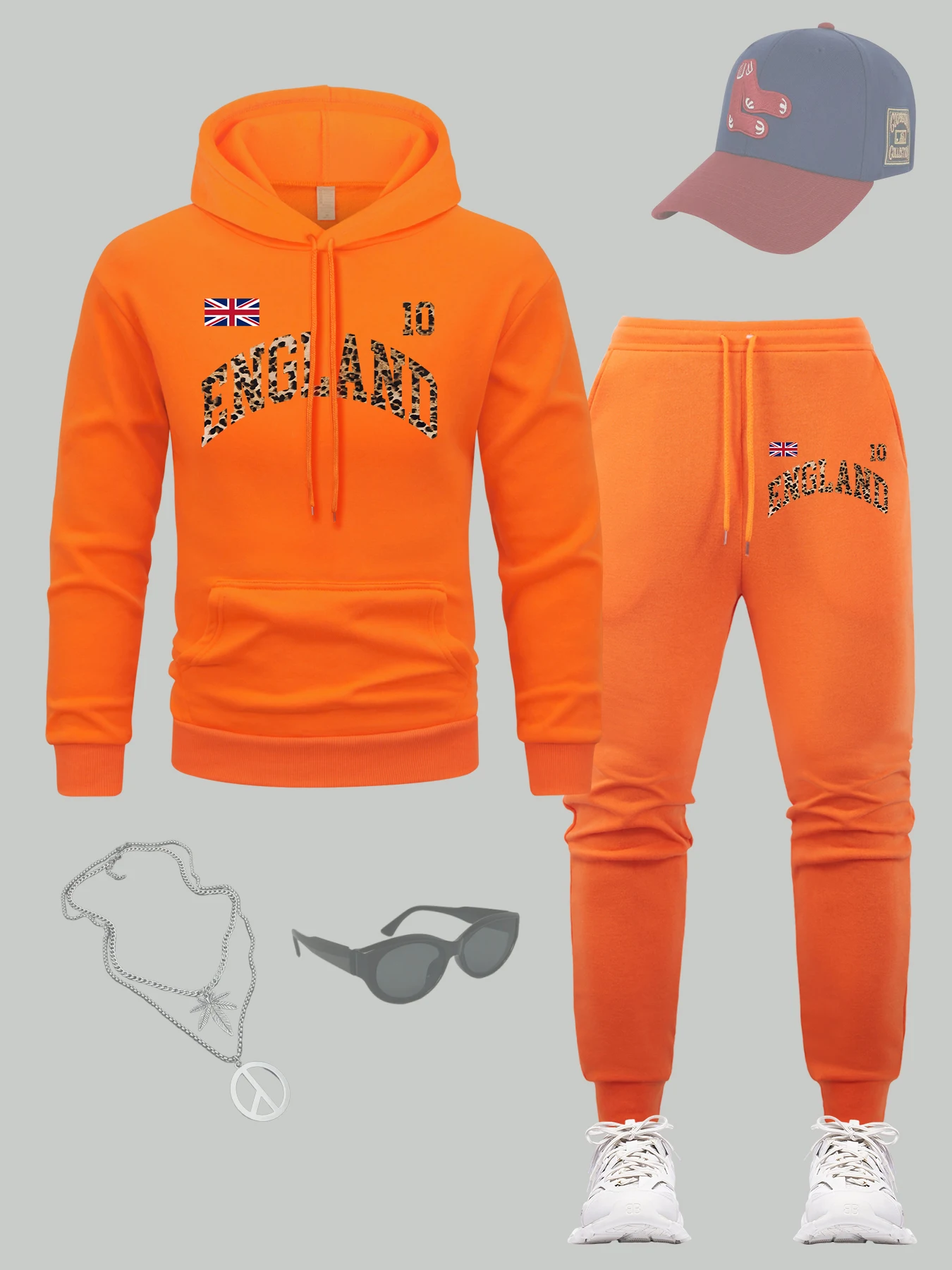

England Art Letter 10 Printing Hoodie Set Man Drawstring Fleece Hoodies All-Match Casual Sweatpant Autumn Hip Hop Pants Sets